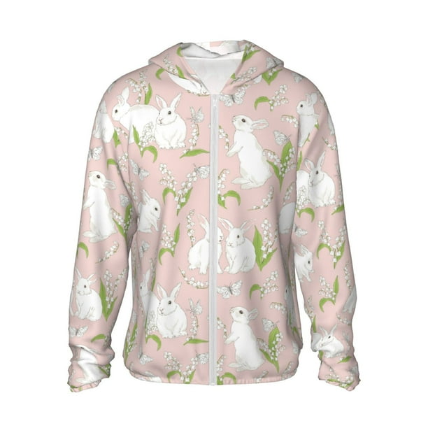 Fotbe Rabbit Chaqueta con Protección Solar UPF 50+ para Hombre y Mujer, Camisa con Capucha y Bolsillos-Small