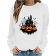 thumbnail image 5 of Inverlee Women's Halloween Sweatshirts Cute Pumpkin Ghost Graphic T-shirt Stretch Round Neck Sweatshirt Long Sleeve Holiday Pullover Tops Halloween Gifts, 5 of 6