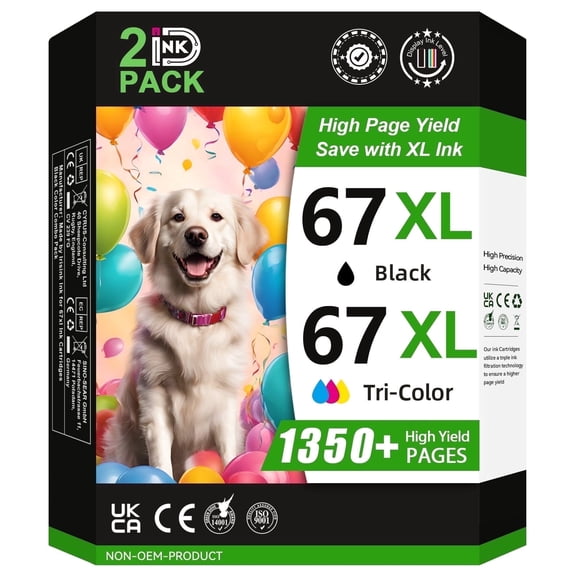 67XL Ink Cartridge Compatible for HP 67 High Yield Ink Cartridges Works with Envy 6000 6400 DeskJet 2855e 2755e