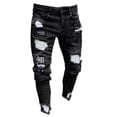 thumbnail image 2 of Fashion Mens Jeans Long Pants Denim Skinny Ripped Frayed Slim Fit Biker Work Trousers, 2 of 4
