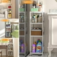 thumbnail image 6 of 4 Tier Expandable Slim Storage Shelf, Metal Shelving Unit for Bathroom Storage Organizer, Freestanding Narrow Shelf for Small Spaces, Open Floor Shelves for Bathroom, Laundry Room, Kitchen,White, 6 of 12