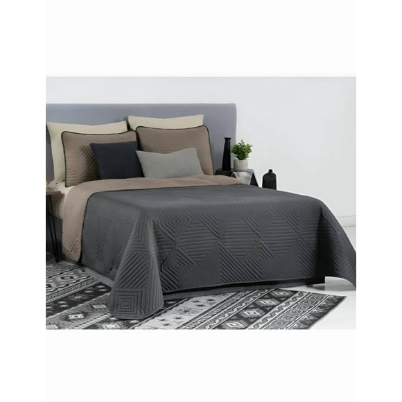 Edredón Xtellar Ligero Doble Vista Real Textil + 2 Fundas de Almohada, Juego de Colcha Matrimonial, Color Gris