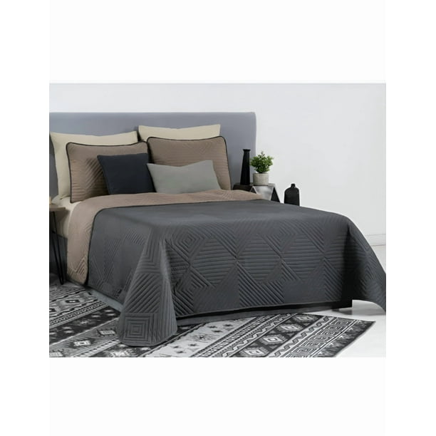 Edredón Xtellar Ligero Doble Vista Real Textil + 2 Fundas de Almohada, Juego de Colcha Matrimonial, Color Gris