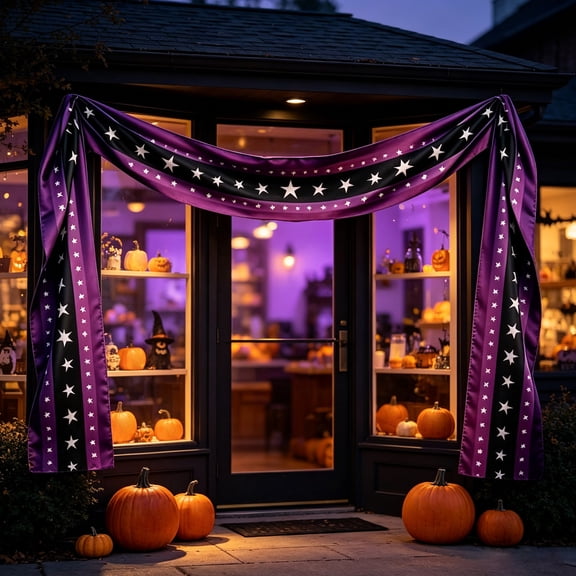 Halloween Decorations 20 Inch X 236 Inch Black Purple Star Banner Arch Door Decor for Outdoor Indoor Party Gothic Home Decor