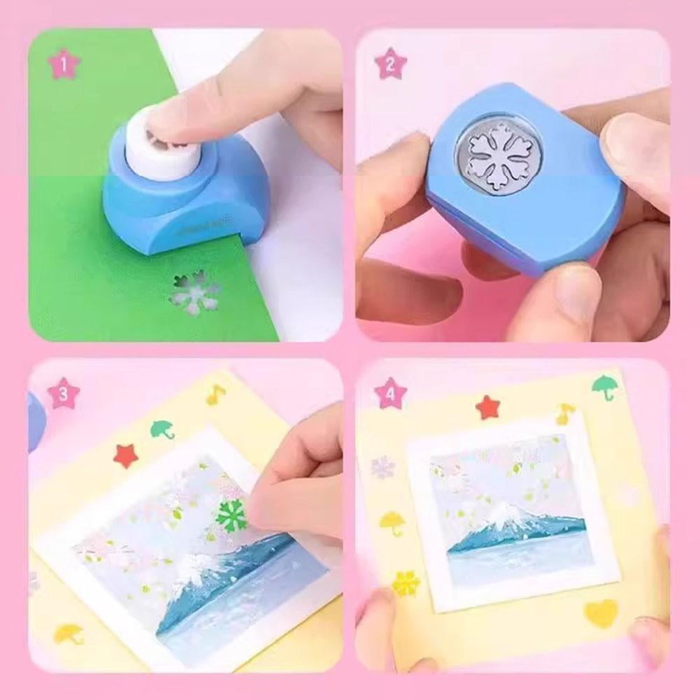 Pekkaxy Mini Paper Punch Machine Set For Kids Handmade Labor Saving Embossing Tool Scrapbook Craft Puncher Set For Paper DIY Art