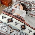 thumbnail image 4 of jejeloiu Dreamycacther Bull Skull 7pcs Bedding Comforter Set,Aztec Geometric Rhombus Queen Bedding Sets,Boho Bohemian Pattern Queen Sheet Sets For Adult,Luxury Bedroom Decor Reversible, 4 of 8
