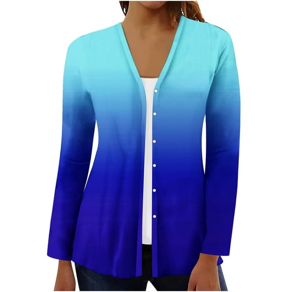 QUYUON Cable Knit Cardigan Deals Long Sleeve Cardigan Sweaters for Women 2023 Polyester Womens Cardigan Cardigan Jacket Style Q-10391 Fall Cardigan Sweater Outerwear Coat Blue S