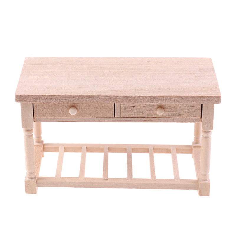 Unpainted Miniature Wooden 6-Drawers Table for 1/12 Dollhouse DIY Furniture 