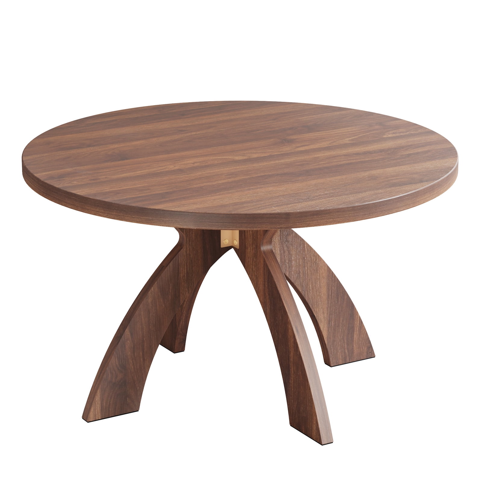 Astoutdoor Round Coffee Table, 31.5 in Walnut Brown MDF with Curved Cross Legs, Modern Minimalist Center Table for Living Room