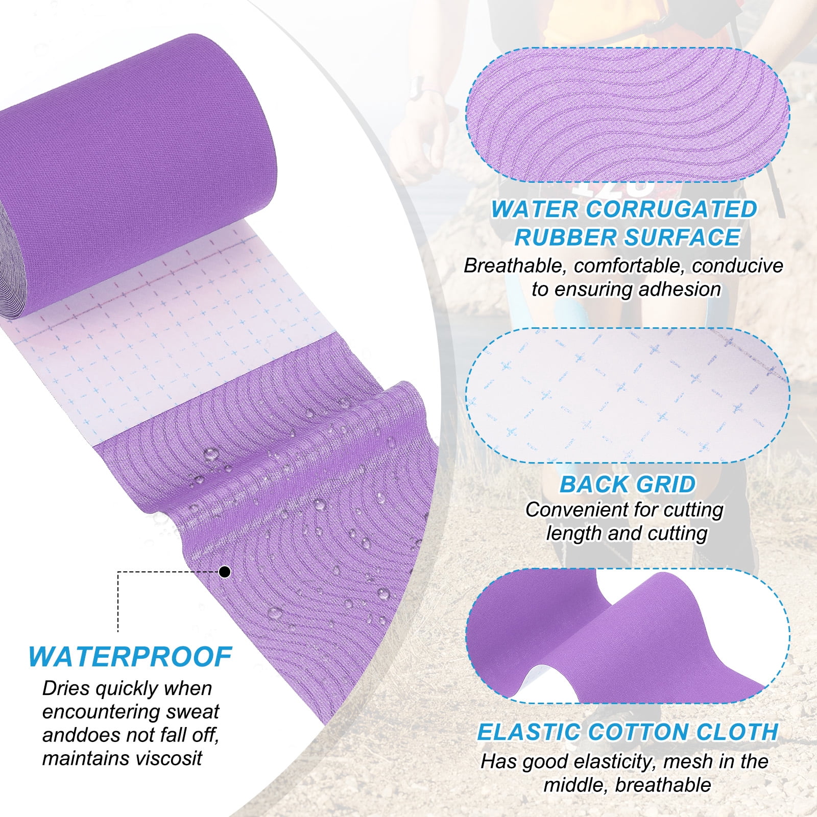Uxcell Kinesiology Tape, Adhesive Cotton Sports Muscle Support Tape Waterproof Elastic Tape for Knee Ankle Wrist Purple