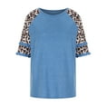 thumbnail image 4 of USSUMA Leopard Print T-Shirts for Women Trendy Color Block Basic Women's Shirts and Blouses 3/4 Sleeve Women Tops Dressy Casual Summer Round Neck Plus Tunics Beach, 4 of 8