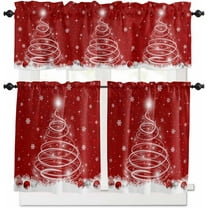 Christmas Red Kitchen Curtains and Valances Set, Rod Pocket Curtains Tier Farmhouse Window Curtains 36 Inch Length, Winter Xmas Pine Trees Snowflake Ball 3 Piece Kitchen Curtains Set