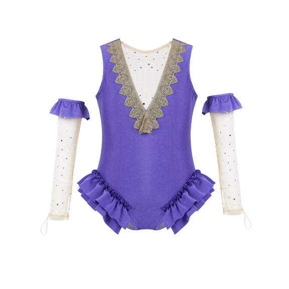 Jowowha Little Big Girls Circus Show Performance Outfit Sleeveless Trapeze Ruffle Leotard Halloween Lavender 12