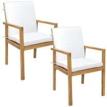 Sunnydaze Rodanthe Acacia Outdoor Dining Armchair with Cushion - Set of 2, Natural/Bone White