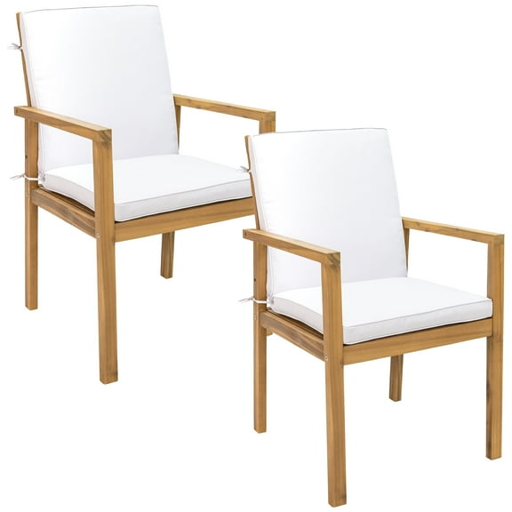 Sunnydaze Rodanthe Acacia Outdoor Dining Armchair with Cushion - Set of 2, Natural/Bone White