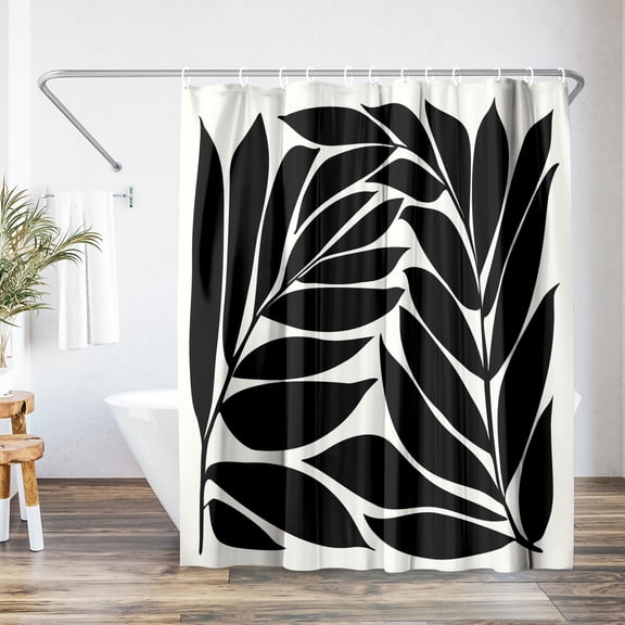 Americanflat 71" x 74" Shower Curtain, Black Seagrass Shapes by Modern Tropical