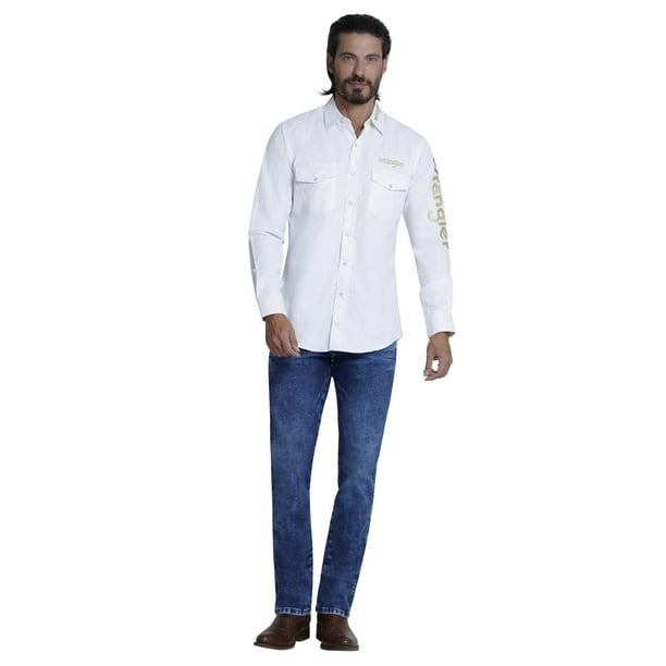 Camisa Vaquera Hombre Wrangler Regular Fit Manga Larga 943 blanco