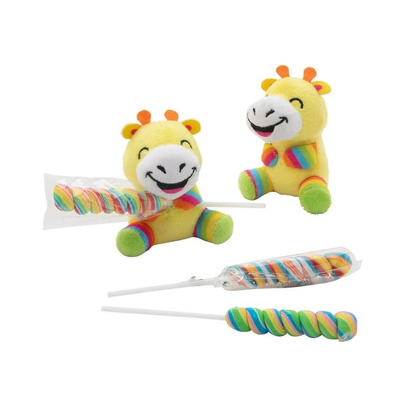 Fun Express 3 1/4" Mini Stuffed Rainbow Candy Critters with Lollipop for 12