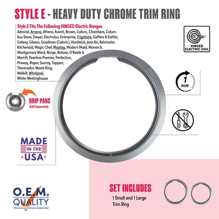 Range Kleen R68U One Large and One Small Heavy Duty Style E Chrome Trim Rings