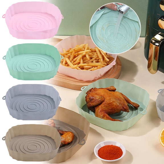 8x7 Inch Reusable Air Fryer Silicone Liner Non-Stick Basket Mat for Roasting Oven Green Easy Clean Replacement Grill Pan for Home Cooking