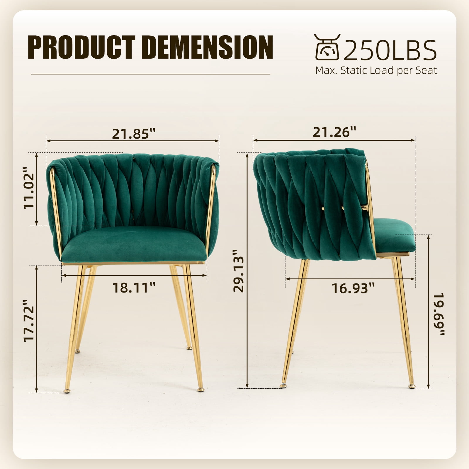 MOONMISS Dining Chairs Set of 4 with Metal Legs for Kitchen Dinning Room,Green