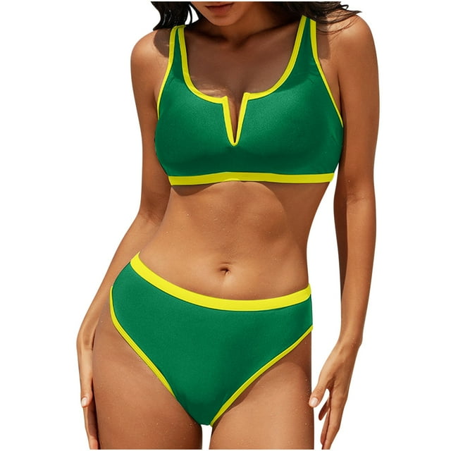 Conjunto de Traje de Baño de Color Sólido para Mujeres, una Pieza Conservadora con Correas de Hombro Anchas, Bloqueo de Color Del Pecho Y División Lateral para la Playa, Desgaste de Verano