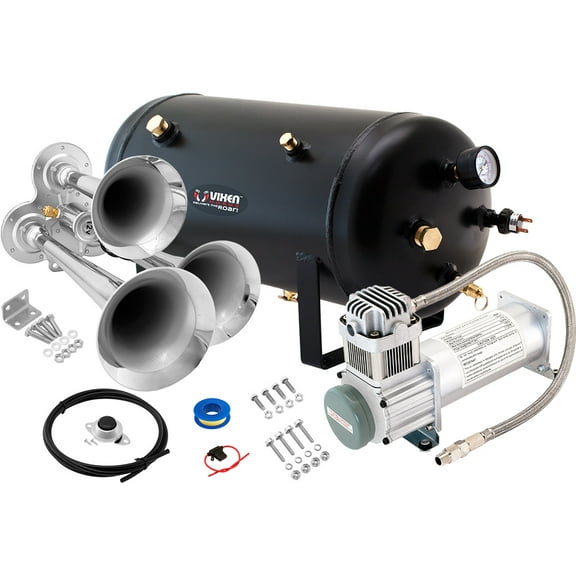 Vixen Horns Train Horn Kit for Trucks/Car/Semi. Complete Onboard System- 200psi Air Compressor, 5 Gallon Tank, 3 Trumpets. Super Loud dB. Fits Vehicles like Pickup/Jeep/RV/SUV 12v VXO8350/3114C