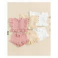 thumbnail image 3 of Douhoow Summer Toddler Girl 2 Piece Solid Color Set, Fly Sleeve Button Down Ruffled Tops Bow Elastic Waist Shorts, 3 of 9