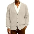 thumbnail image 2 of Dwelliawo Men's Cardigan Sweaters V Neck Casual Button Up Knitted Sweater Wool Cardigan Sweater Long Slevee Shawl Sweaters with Pockets Fall Clothes Beige 4XL, 2 of 7