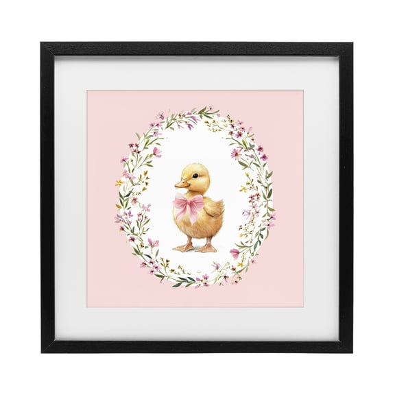 Stupell Industries Farmhouse Blush Pink Duckling Black Framed Print Under Glass, 13 x 13, by Christine Simpson Art