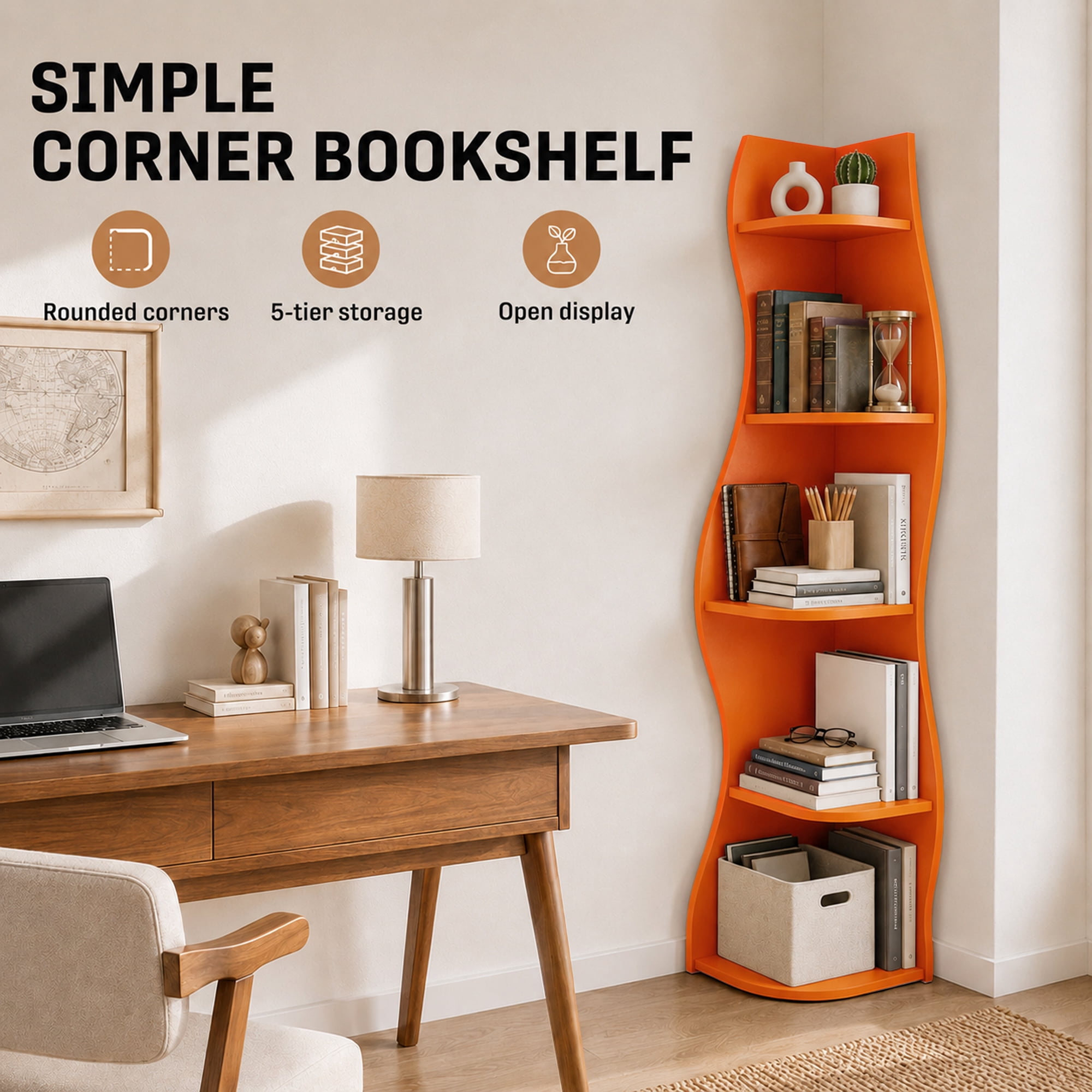 Curved Corner Shelf 3-Tier, 90° Wall-Mounted Space-Saving Storage, Waterproof High-Density Board, 5kg Per Shelf Capacity for Living Room Bedroom Bathroom