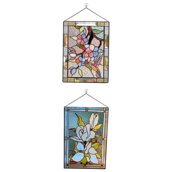 DOLITY Stained Rectangular Window Panel Wall Decor Cherry+Stained Rectangular