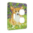 thumbnail image 1 of KuzmarK™ 2 Gang Single Toggle / Single Duplex Wall Plate - Welsh Corgi with Purple Clematis Dog Art by Denise Every, 1 of 1