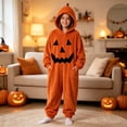 thumbnail image 2 of LNMQLPDBS Girls Halloween Pumpkin Onesie Hooded Loungewear Soft Fleece Zip Up Jumpsuit Cozy Pocketed Playsuit for Toddler Kids Holiday Party Daily Wear, 2 of 4