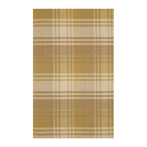 EORC Yellow Handmade Wool Transitional Plaid Rug, 12' x 15'