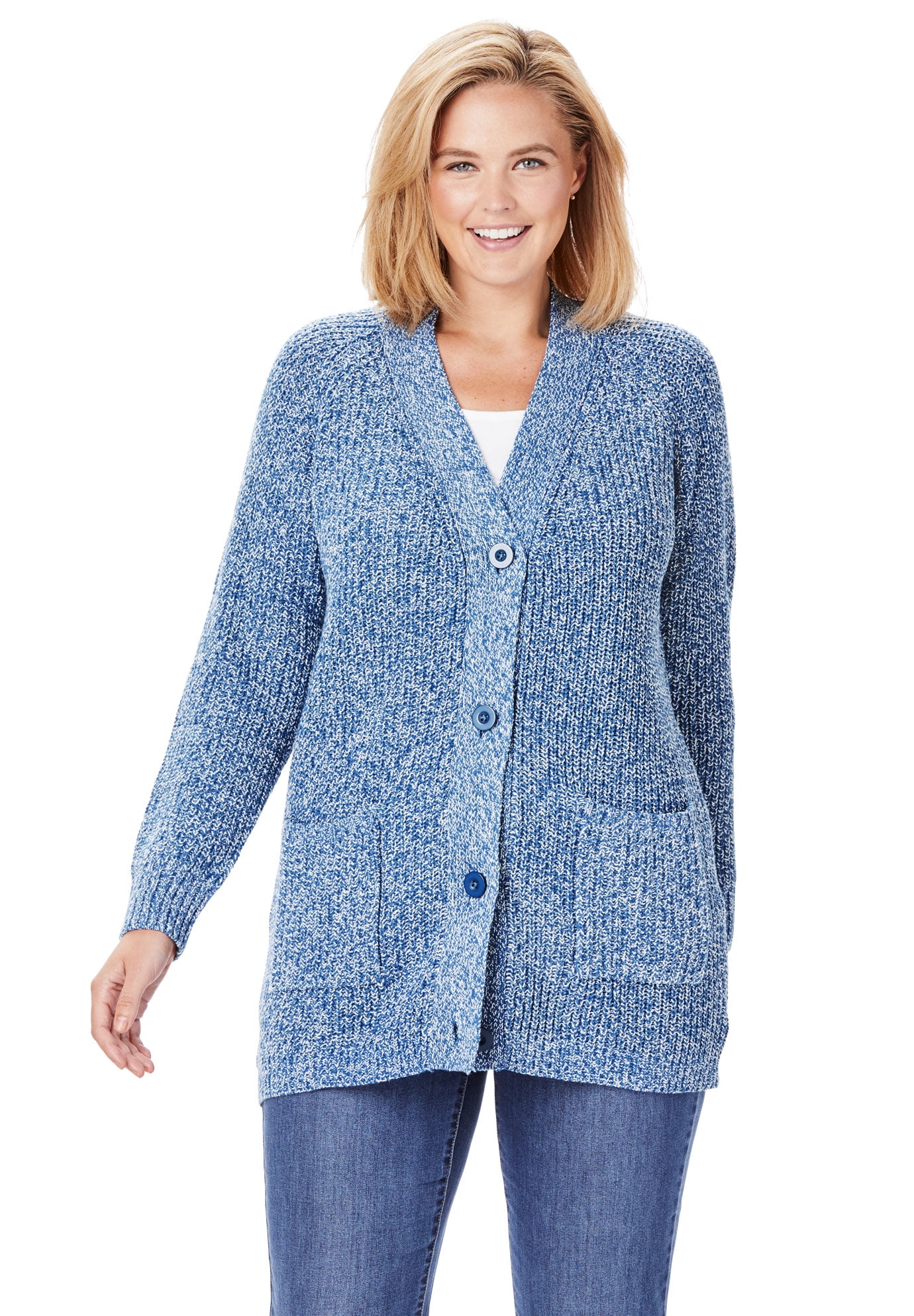 Woman Within - Woman Within Plus Size Long-sleeve Shaker Cardigan ...