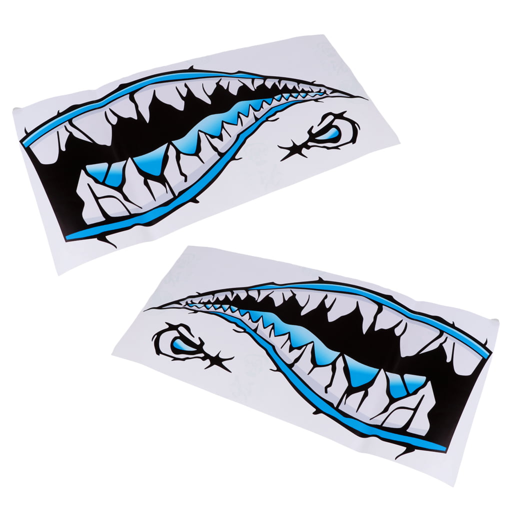 2 Pieces Large 3D Shark Teeth Mouth Sticker Kayak Fishing Boat Decals Blue 