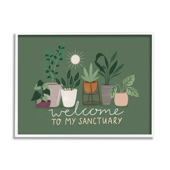 Stupell Indtries Welcome to My Sanctuary Phrase Green Hoe Plants,14 x 11,Design by Louise Allen Designs