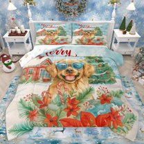 Homewish Cartoon Dog Bedding Comforter Set 2pcs for Kids Teens Adults,Happy Xmas Tree Twin Comforter Sets Microfiber,Merry Christmas Breathable Bedding Set,Lightweight Room Decor,Reversible