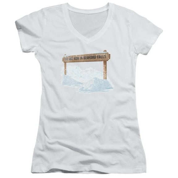 Its A Wonderful Life Bedford Falls Junior Women's V-Neck T-Shirt White