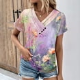 thumbnail image 2 of Staron Women's V-Neck Floral Print Casual Short Sleeve Top Spring Summer Fashion Blouse Shirt, Purple XL, 2 of 4