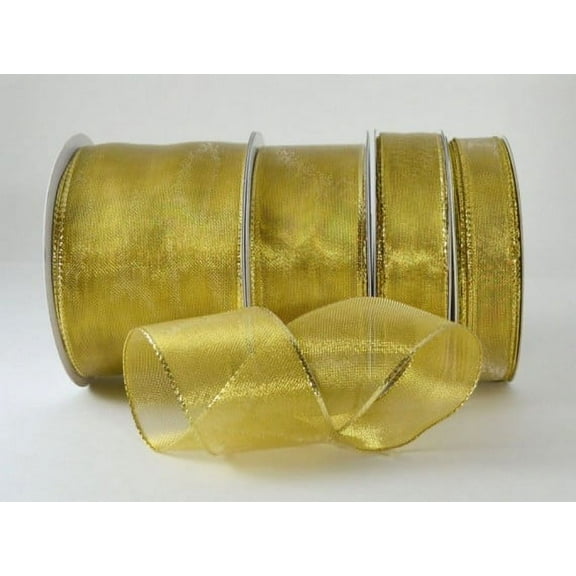 Ribbon Bazaar Wired Shimmering Metallic Sheer 2-1/2 inch Gold 25 yards Ribbon