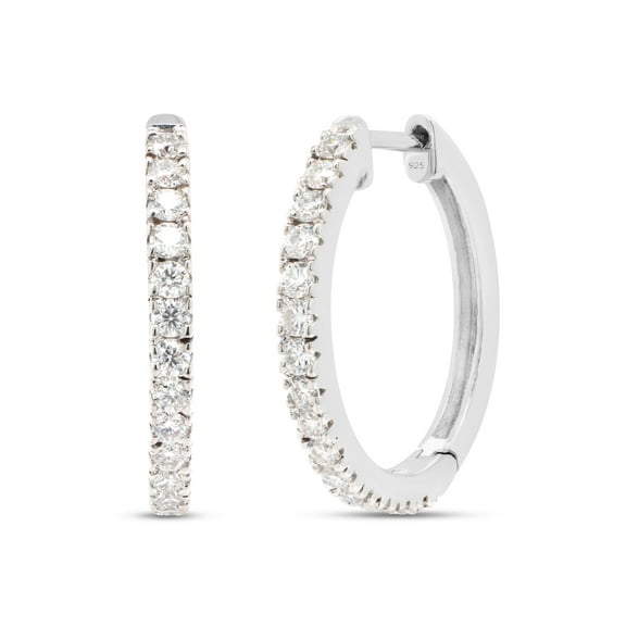 AFFY 1.10CT Round Moissanite Diamond Hoop Earrings for Women 14K White Gold over Sterling Silver