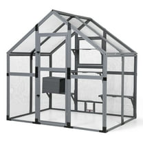 Large Catio Outdoor Cat Enclosure, Weatherproof Walk-in Cat House with Window Connection, Condo, Platform,Small Animal House for Multiple Kittens, Grey