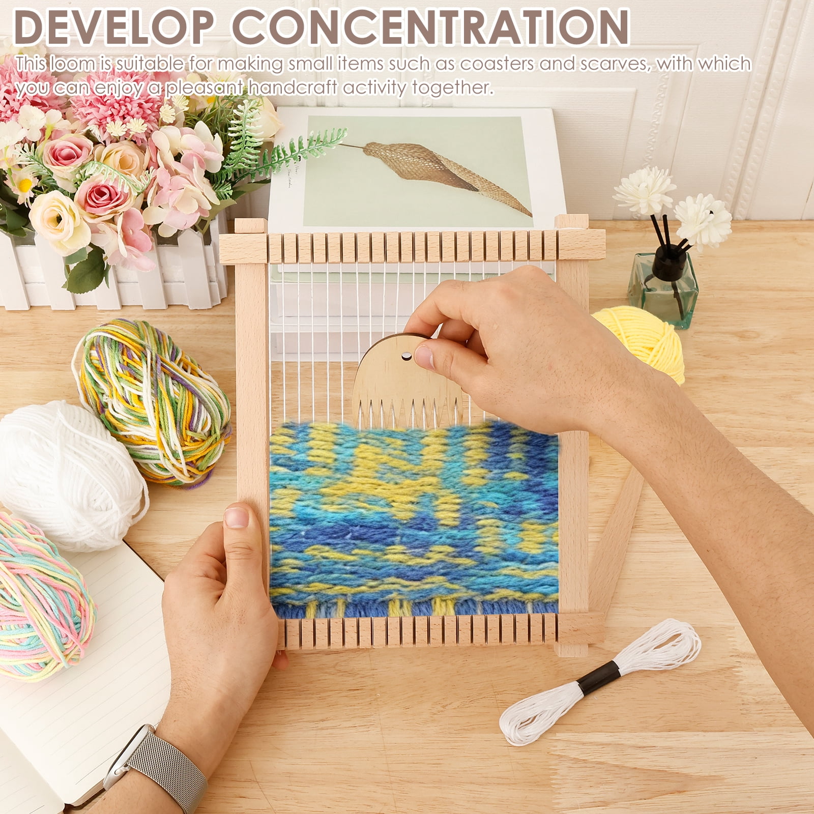 Weaving Loom Kit, 9" x 11" DIY Hand-Knitting Loom Kit, Wooden Multi-Craft Weaving Loom Tapestry Loom Large Frame for Adult and Beginners Handcraft Loom,Gift for Birthday Christmas
