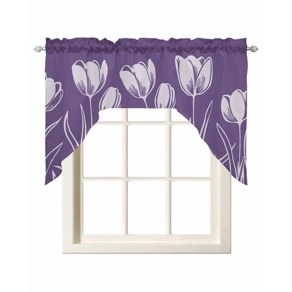 Swag Curtain Valances Purple Tulip Flowers Swag Valances for Kitchen Windows Floral Plant Window Treatment Curtains Drapes for Kitchen Bedroom Living Room Bathroom Over Sink 56"x36"