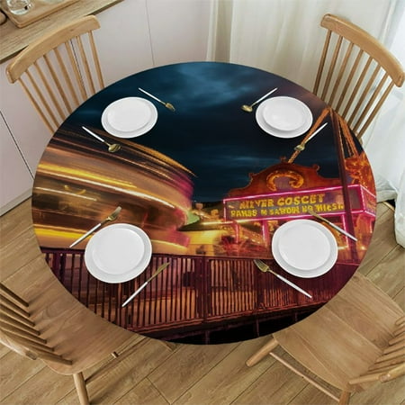 

Coastal Turtle Round Tablecloth Fitted Table Cover Elastic Tablecloths Waterproof Outdoor Indoor Stretch Cloth Tablecover for Dinner Party Shower Nautical Blue Coral Vintage Coastal Summer 45-54IN