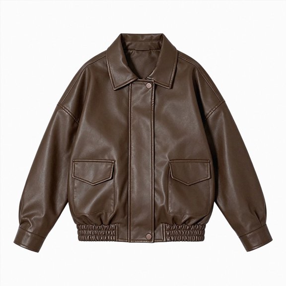 larppty Boys Girls Leather Jacket Teen Lapel Collar Zip up Biker Coats Trendy Oversized Lightweight Outerwear Tops for Kids (Coffee,15 Years)