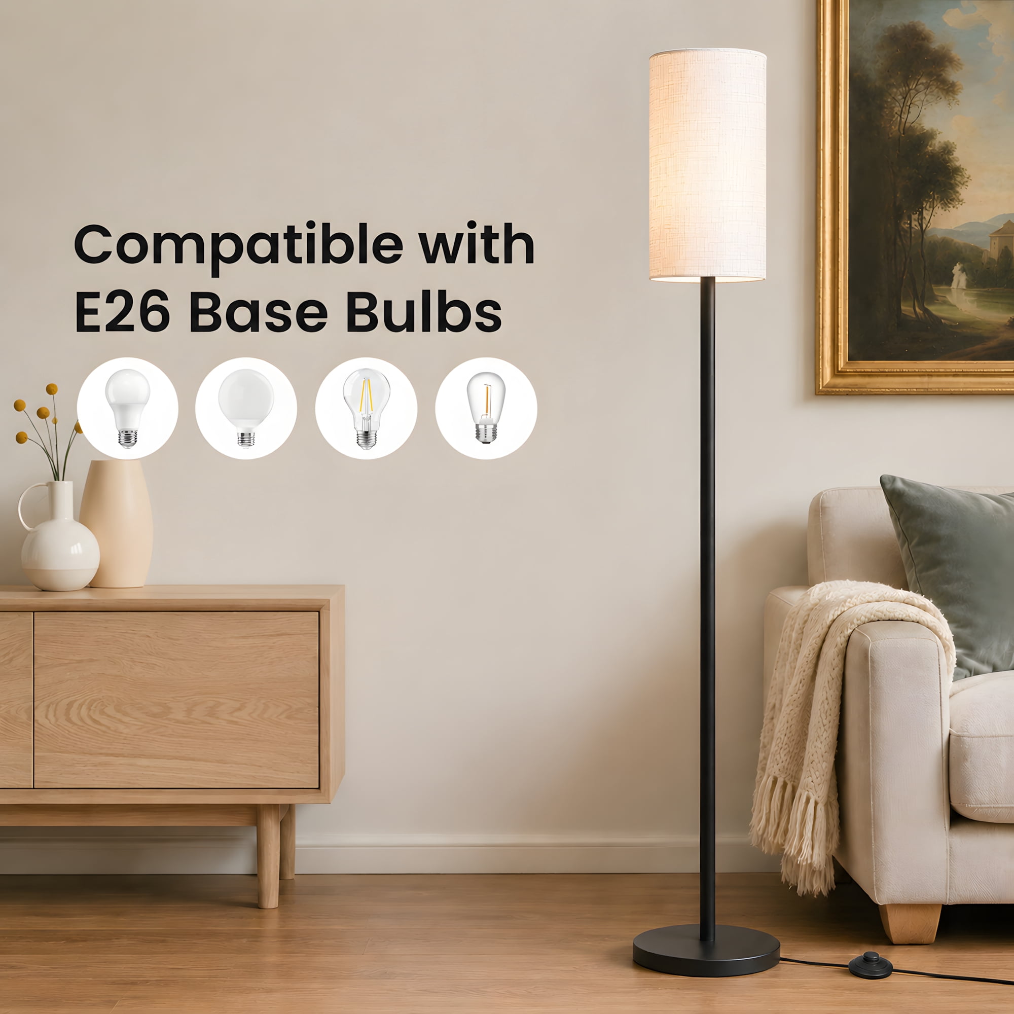 VOLIVO Floor Lamp for Living Room, Dimmable Standing Lamps with Remote Control, 3000K-6000K, 9W LED Bulb Included, for Living Room, Bedroom, Office