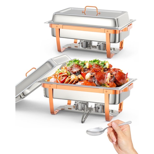 Garvee Ensemble de Réchauds pour Buffet, 8 Qt, Acier Inoxydable 201, 2 Paquets Ensembles de Réchauds et Réchauds
